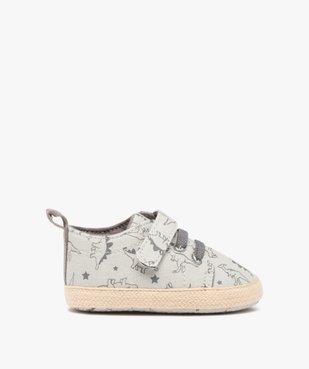 Chaussons de naissance bébé garçon en toile dinosaures vue1 - GEMO 4G BEBE - GEMO