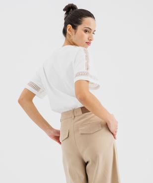 Tee-shirt manches courtes avec détails brodés femme vue3 - GEMO 4G FEMME - GEMO