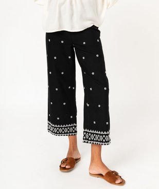 Pantacourt en coton et lin à motifs brodés femme vue1 - GEMO(FEMME PAP) - GEMO