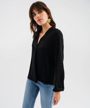 Tee-shirt à manches longues et col V en maille texturée femme vue1 - GEMO 4G FEMME - GEMO