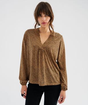 Tee-shirt manches longues imprimé col V fantaisie femme vue2 - GEMO 4G FEMME - GEMO