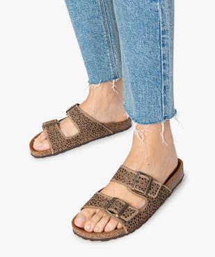 Sandales femme mules plates en cuir sur semelle liège vue1 - GEMO (CASUAL) - GEMO