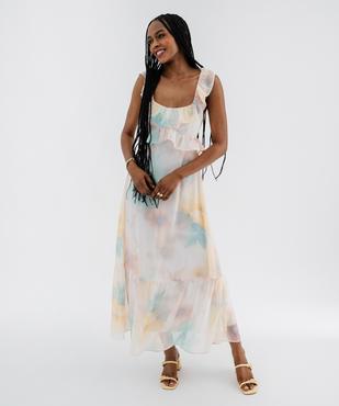 Robe longue en voile à dos-nu et volants femme vue1 - GEMO 4G FEMME - GEMO