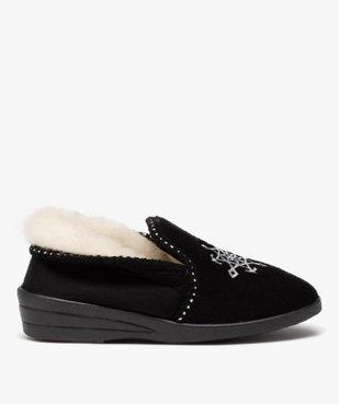 Chaussons femme pantoufles unies à col retourné avec semelle compensée et dessus brodé vue1 - GEMO 4G FEMME - GEMO
