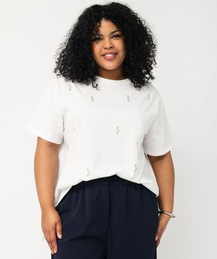 Tee-shirt manches courtes coupe large à strass femme grande taille vue1 - GEMO (G TAILLE) - GEMO
