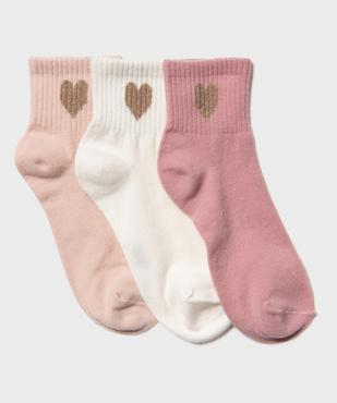 Socquettes avec coeurs pailletés fille (lot de 3) vue1 - GEMO (ENFANT) - GEMO