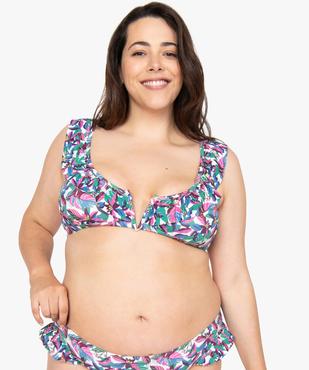 Haut de maillot de bain femme grande taille imprimé avec bretelles à volants vue1 - GEMO (PLAGE) - GEMO