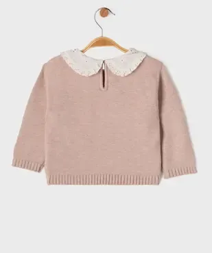 Pull à col Claudine en broderie anglaise fille vue3 - GEMO 4G BEBE - GEMO