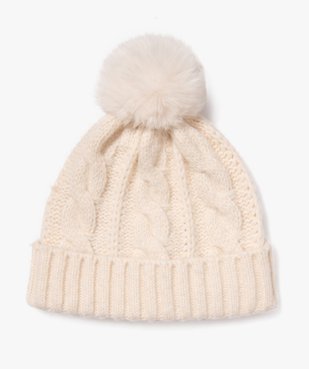 Bonnet en maille torsadée avec pompon femme vue1 - GEMO 4G FEMME - GEMO