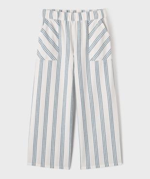 Pantalon large en coton et lin avec taille élastique fille vue3 - GEMO (ENFANT) - GEMO