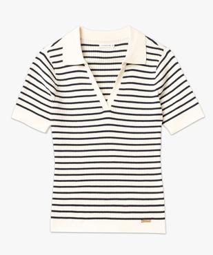 Polo rayé à manches courtes en maille côtelée femme - LuluCastagnette vue5 - LULUCASTAGNETTE - GEMO