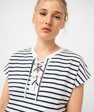 Tee-shirt à manches courtes à rayures femme - LuluCastagnette vue2 - LULUCASTAGNETTE - GEMO