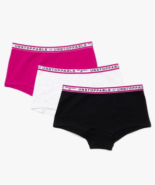 Boxers fille look sporty à ceinture large et coton bio (lot de 3) vue1 - GEMO 4G FILLE - GEMO