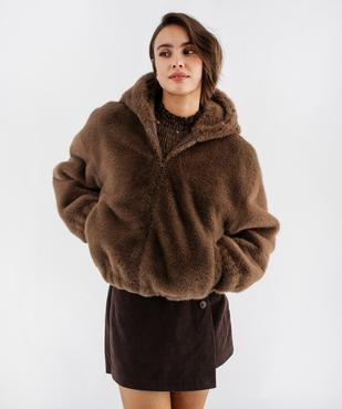 Blouson à capuche en fourrure imitation femme vue1 - GEMO 4G FEMME - GEMO