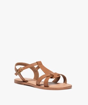 Sandales fille en cuir uni à brides croisées et bride cheville vue2 - GEMO (ENFANT) - GEMO