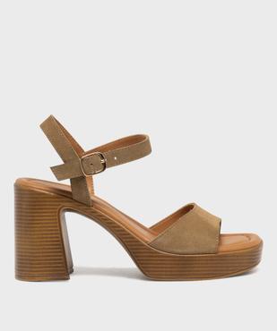 Sandales à talon haut et patin en cuir suédé femme - Tanéo vue1 - TANEO - GEMO