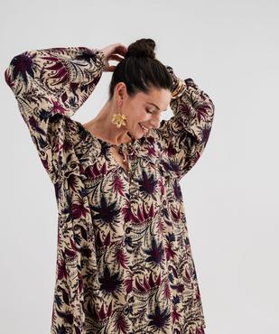 Robe courte à manches longues en crêpe fleuri femme vue2 - GEMO(FEMME PAP) - GEMO