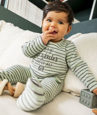 Pyjama dors-bien en velours à rayures avec message bébé garçon vue1 - GEMO(BB COUCHE) - GEMO