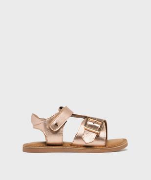 Sandales en cuir métallisé fermeture scratch fille - LuluCastagnette vue1 - LULUCASTAGNETTE - GEMO