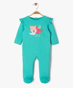 Pyjama dors-bien en coton avec volants sur les épaules bébé fille vue1 - GEMO 4G BEBE - GEMO