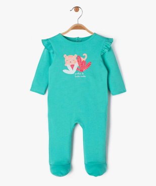 Pyjama dors-bien en coton avec volants sur les épaules bébé fille vue1 - GEMO 4G BEBE - GEMO