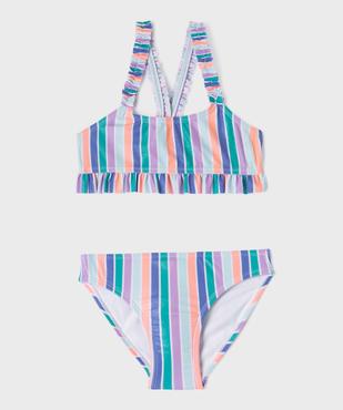 Maillot de bain 2 pièces à rayures, paillettes et volants fille vue1 - GEMO (ENFANT) - GEMO