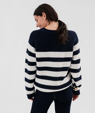 Pull rayé en côtes perlées esprit marinière femme - LuluCastagnette vue3 - LULU CASTAGNETTE GEMO FOR GOOD - GEMO
