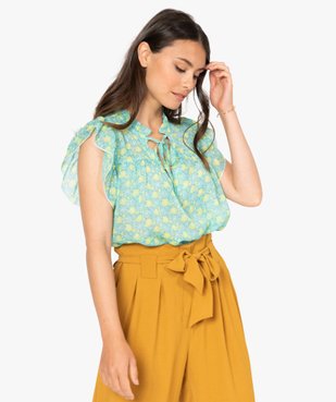 Blouse femme à manches courtes en voile fleuri vue1 - GEMO(FEMME PAP) - GEMO