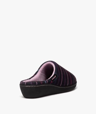 Chaussons femme mules confort à semelle compensée en velours rayé - Isotoner  vue4 - ISOTONER - GEMO