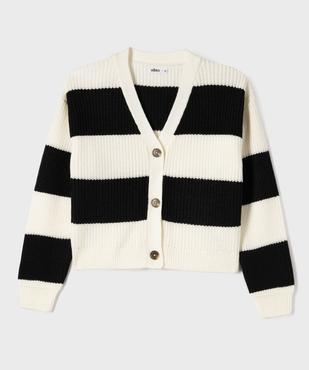 Gilet court en grosse maille à rayures fille vue1 - GEMO (JUNIOR) - GEMO