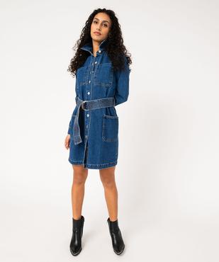 Robe en jean à manches longues avec large ceinture femme vue1 - GEMO(FEMME PAP) - GEMO
