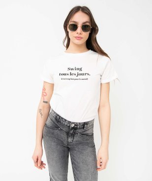 Tee-shirt femme à manches courtes avec message vue2 - GEMO(FEMME PAP) - GEMO