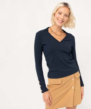 Tee-shirt femme en maille côtelée avec col V vue5 - GEMO(FEMME PAP) - GEMO