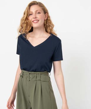 Tee-shirt femme à manches courtes avec col V vue1 - GEMO(FEMME PAP) - GEMO