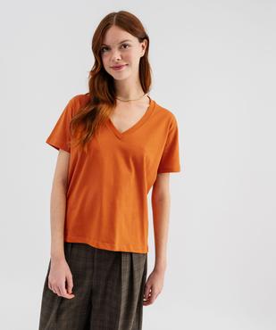 Tee-shirt manches courtes col V uni en coton femme vue1 - GEMO 4G FEMME - GEMO