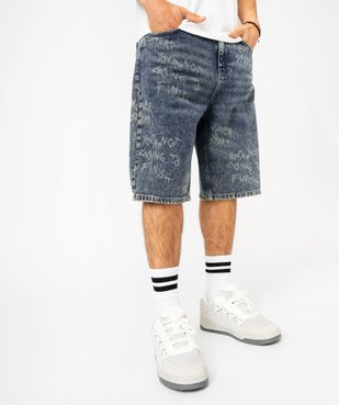 Bermuda en jean avec inscriptions homme vue2 - GEMO (HOMME) - GEMO
