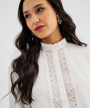 Chemise manches longues en maille texturée et dentelle femme vue2 - GEMO(FEMME PAP) - GEMO