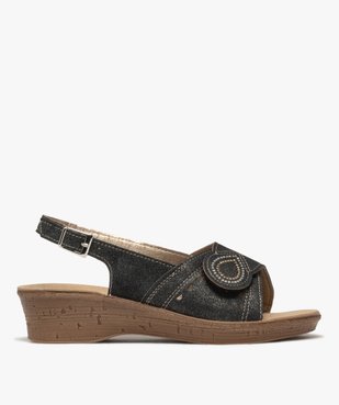 Sandales femme confort à talon compensée avec bride scratch strassée vue1 - GEMO (CONFORT) - GEMO