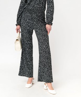 Pantalon large en maille texturée et extensible imprimé femme vue1 - GEMO(FEMME PAP) - GEMO
