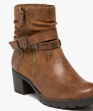 Boots femme zippées à talon carré et semelle crantée col plissé vue6 - EMILIA ROSA - GEMO