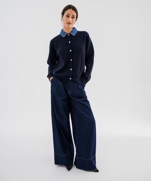 Gilet classique avec col en jean amovible femme - LuluCastagnette vue1 - LULUCASTAGNETTE - GEMO