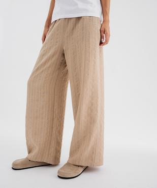 Pantalon large et fluide en toile texturée femme vue3 - GEMO 4G FEMME - GEMO