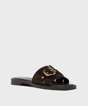 Mules en cuir suédé à bout ouvert femme - Tanéo vue2 - TANEO - GEMO