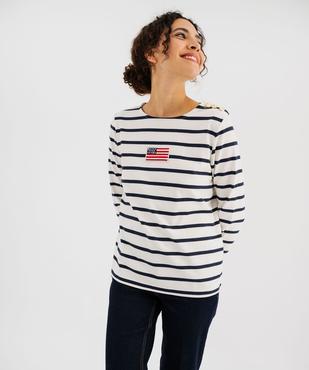 Tee-shirt manches longues à rayures et épaule boutonnée femme - LuluCastagnette vue1 - LULU CASTAGNETTE GEMO FOR GOOD - GEMO