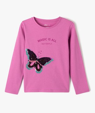 Tee-shirt à manches longues avec sequins réversibles fille vue1 - GEMO (ENFANT) - GEMO