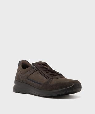 Baskets basses dessus cuir avec double fermeture homme - Tanéo vue2 - TANEO - GEMO