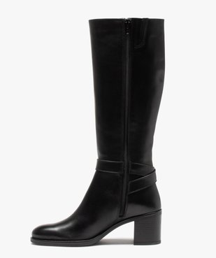 Bottes femme à talon dessus cuir uni et bride à boucle - Tanéo vue3 - TANEO - GEMO