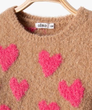 Pull en maille bouclette à motifs coeurs bébé fille vue2 - GEMO(BEBE DEBT) - GEMO