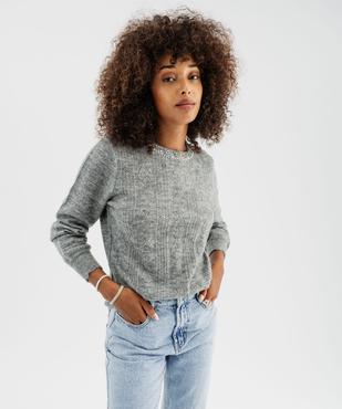 Pull en maille ajourée avec strass sur le col femme vue3 - GEMO(FEMME PAP) - GEMO