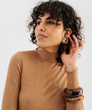 Tee-shirt manches longues et col montant en maille ajourée femme vue2 - GEMO(FEMME PAP) - GEMO